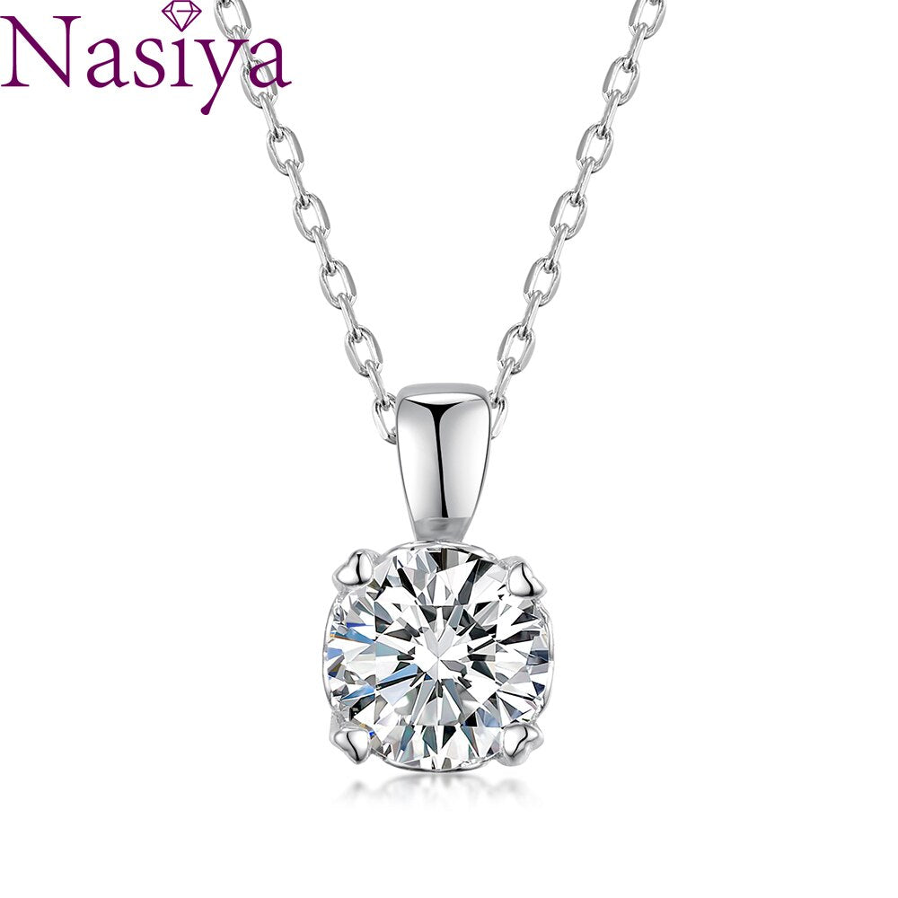 6.5mm EF Round 18K White Gold Plated 925 Silver Moissanite Necklace Diamond Test Passed Jewelry Christmas Gift