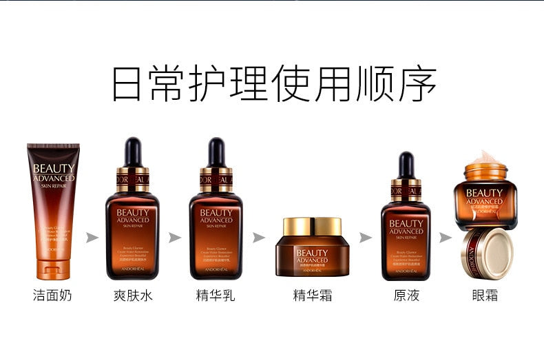 6-Item Set of small brown bottle cosmetics, water emulsion and skin care product set for female students