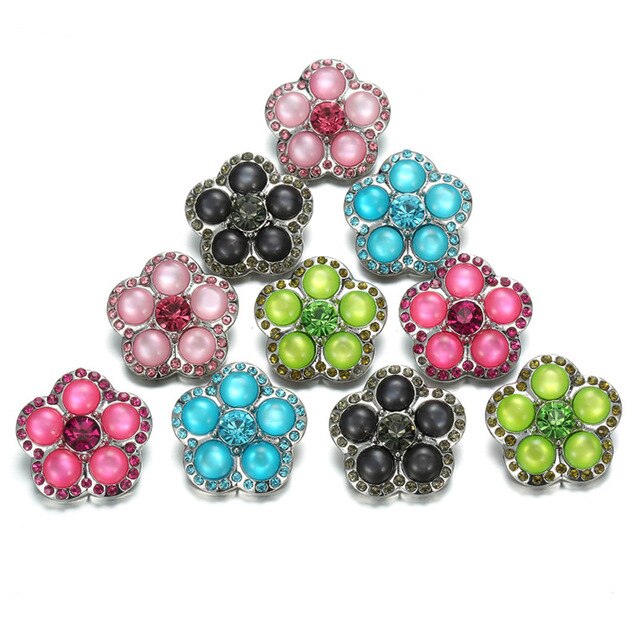 6pcs/lot New Snap Jewelry 18mm Snap Buttons Mixed Crystal Rhinestone Flowers Metal Snaps for Snap Button Bracelet Charms Jewelry