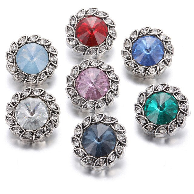 6pcs/lot New Snap Jewelry 18mm Snap Buttons Mixed Crystal Rhinestone Flowers Metal Snaps for Snap Button Bracelet Charms Jewelry