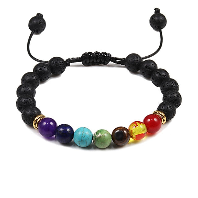 7 Chakra Bead Natural Stone Bracelet for Women Men Healing Balance Tiger Eye Stone Black Lava Bracelets Yoga Jewelry  Adjustable