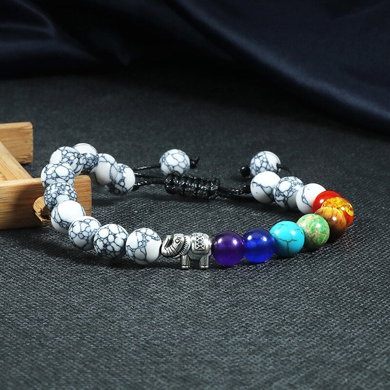 7 Chakra Healing Bracelet 8mm Natural Lava Stone Tiger Eye Elephant Beaded Woven Rope Chain Yoga Bracelets for Men Women Jewelry
