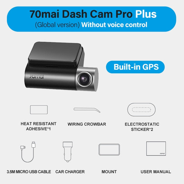70mai Dash Cam Pro Plus 1944P Built in GPS ADAS 70mai Plus Car Dash Camera Dual Cam 70mai Plus A500 A500S Car DVR 24H Parking