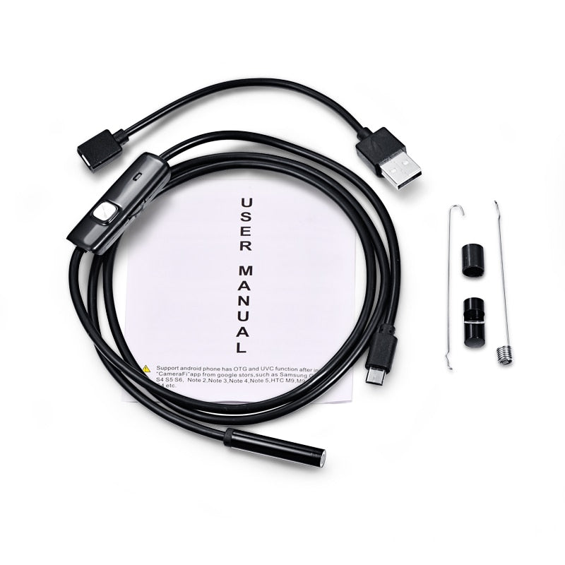 7mm Endoscope Camera Flexible IP67 Waterproof Micro USB Inspection Borescope Camera for Android PC Notebook 6LEDs Adjustable
