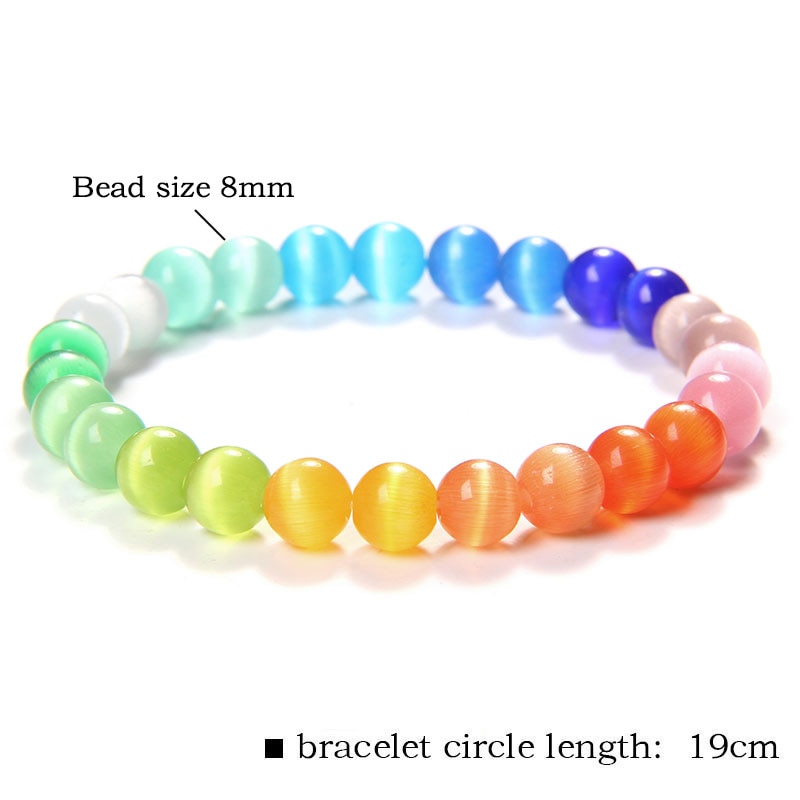 8 mm Cat Eye Beads Bracelets Rainbow Aura Handmade Bracelet For Women Elastic Pulsera Lucky Star Friendship Party Jewelry Gifts