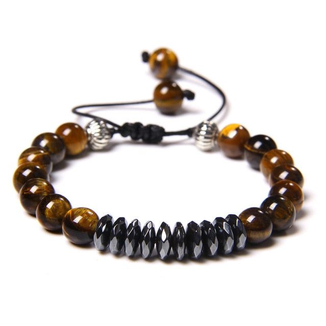 8 mm Natural Chakra Tiger Eye Stone Beads Bracelets Handmade Adjustable Black Rope Bracelet Men Faceted Hematite Pulsera Jewlery