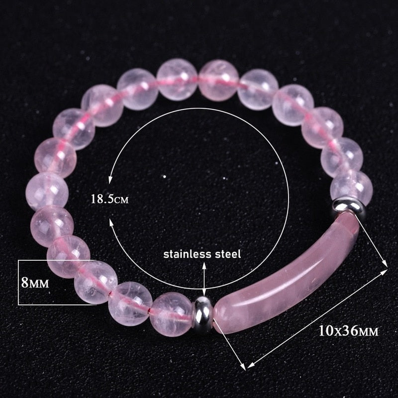 8mm Natural Stone Strand Beads Bracelet Reiki Healing Pink Quartz Aventurine Agates Rose Crystal Rectangle Bar Charms Bracelets