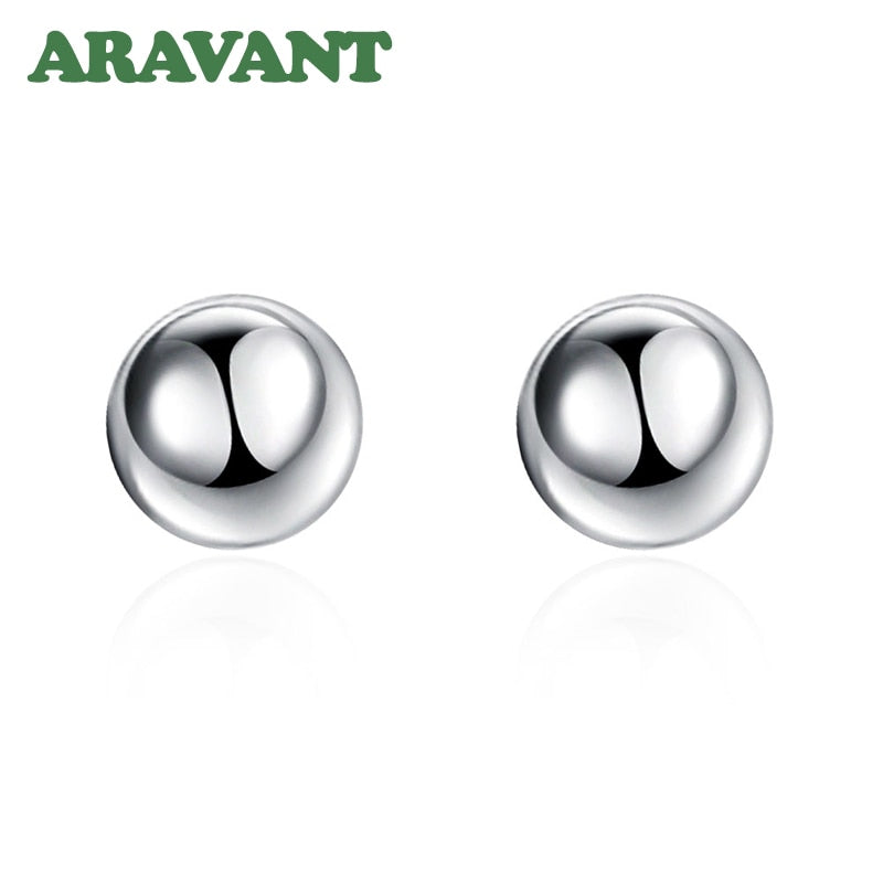 925 Silver 8MM Bead Stud Earring Women Smooth Round Ball Earrings Fashion Silver Jewelry