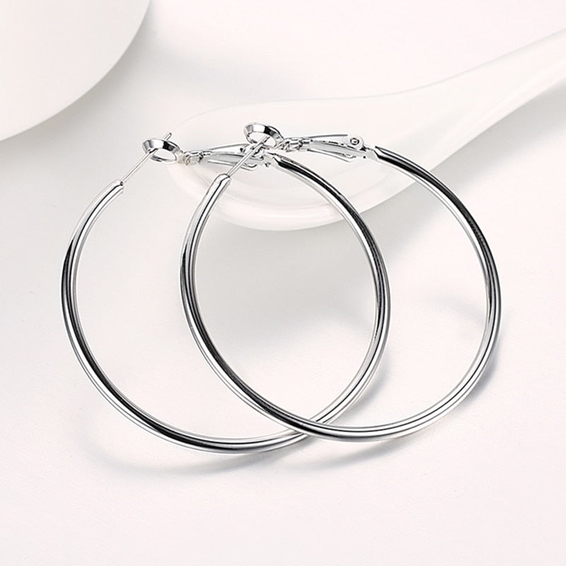 925 Silver Creole Circle Hoop Earrings For Women Christmas Earring Jewelry