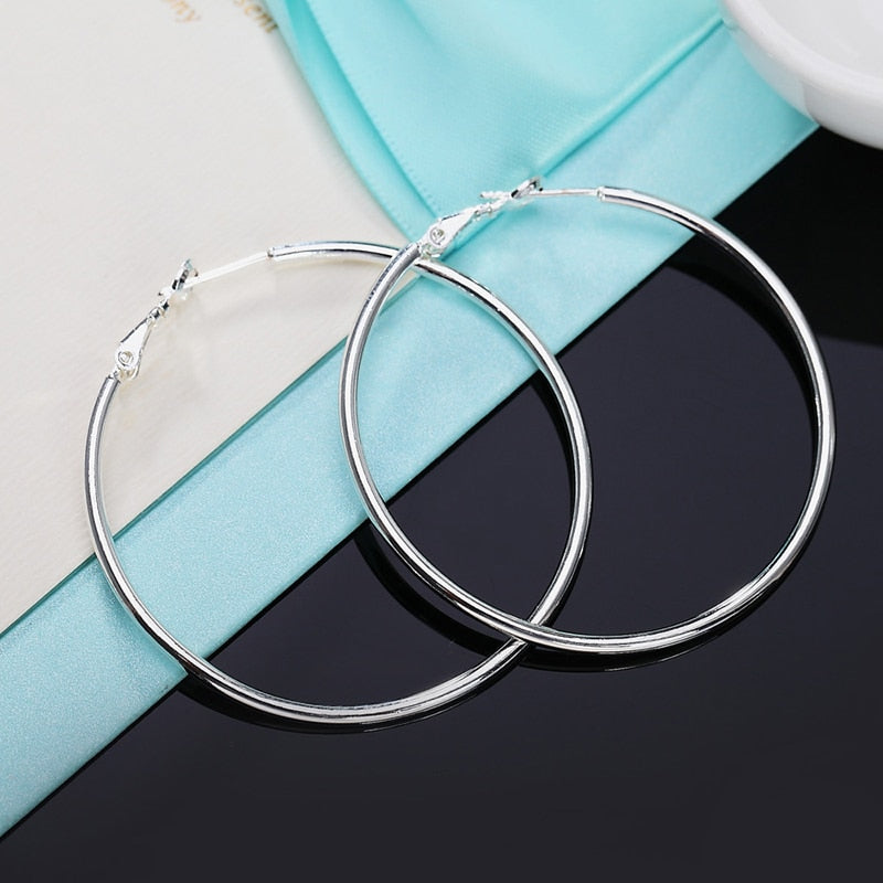 925 Silver Creole Circle Hoop Earrings For Women Men 50MM 60MM 70MM 80MM Fashion Brincos Jewelry