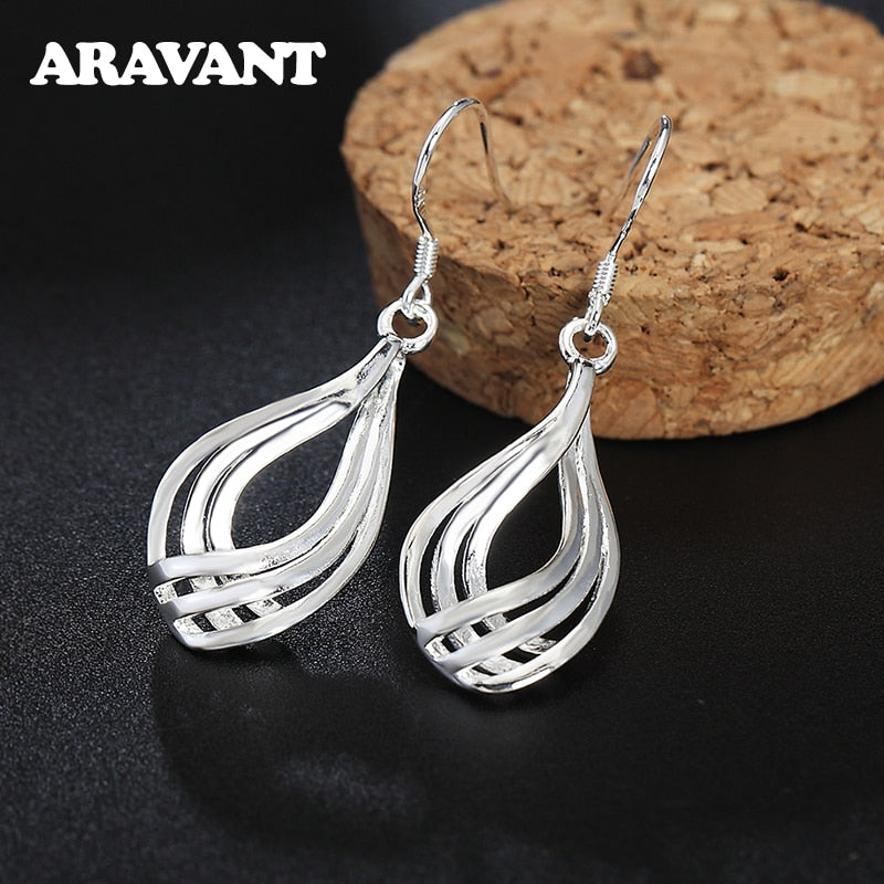 925 Silver Drop Earrings For Women Twist Wave Line Water Drop Earring Fashion Jewelry