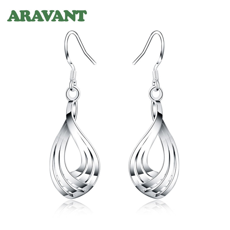 925 Silver Drop Earrings For Women Twist Wave Line Water Drop Earring Fashion Jewelry