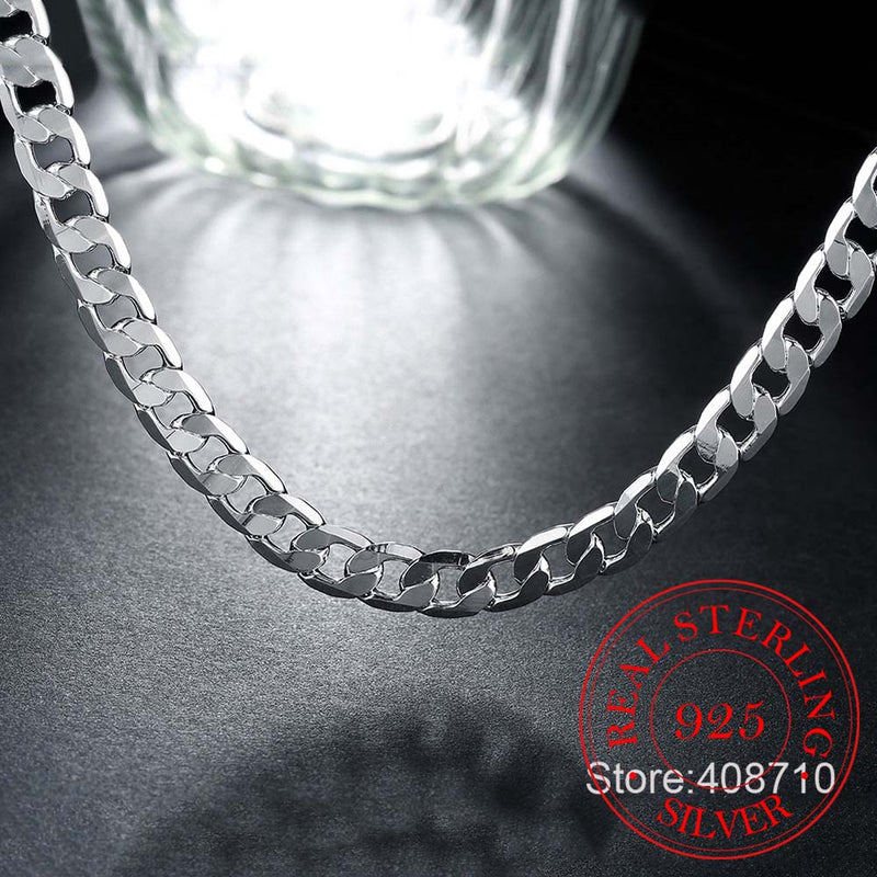 925 Sterling Silver 8mm 16-24 Inch Men Necklace Side Chain Atmospheric Statement Necklace Gift Party Jewelry