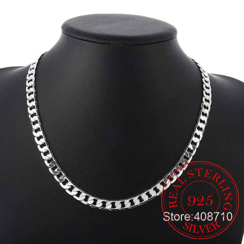 925 Sterling Silver 8mm 16-24 Inch Men Necklace Side Chain Atmospheric Statement Necklace Gift Party Jewelry