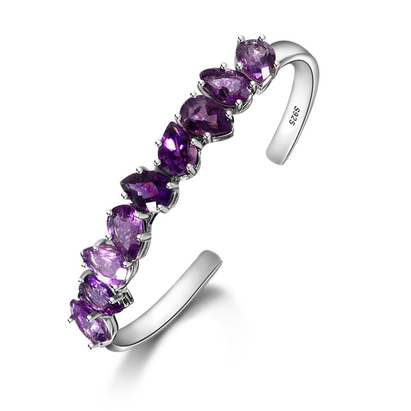 925 Sterling Silver Bracelet Purple Waterdrop Pear Amethyst Adjustable Bangle for Women Fine Jewelry Wedding Valentine Day Gift