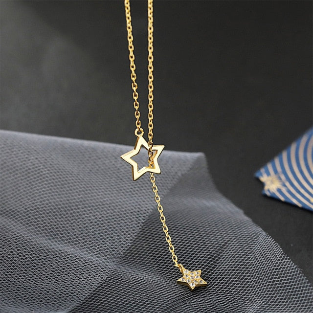 925 Sterling Silver Diamond Star Pendant Necklaces Tassel Clavicle Chain Women Fine Jewelry Accessories for Wedding