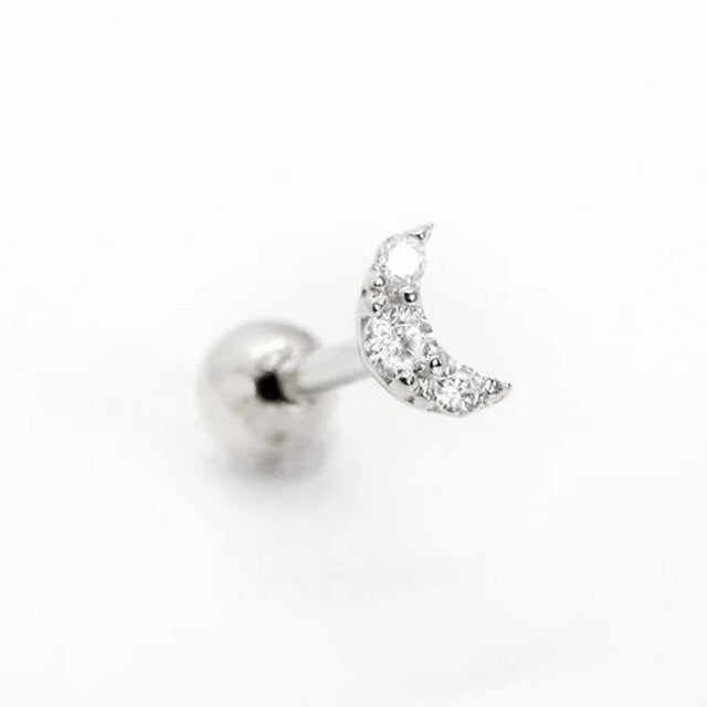 925 Sterling Silver Fine Jewelry Minimalist Glitter Moon Stud Earring For Woman Wedding Anniversary Piercing Pendientes Plata