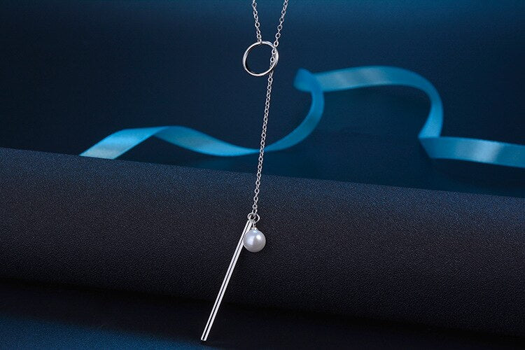 925 Sterling Silver Fine Jewelry Pearl Circle Strip Long Chain Pendant Necklace collares kolye bijoux femme Choker Necklace