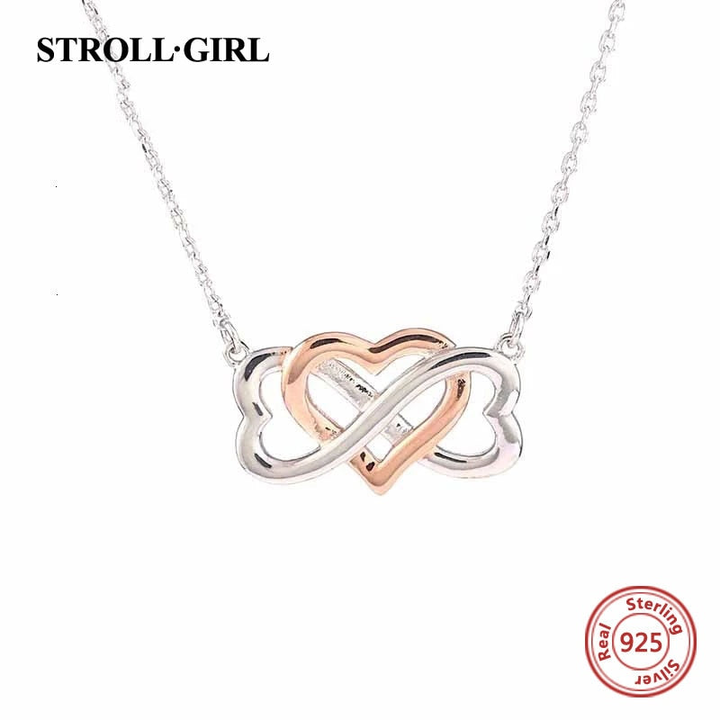 925 Sterling Silver Infinity Symbol Heart Endless Love Pendant Chains Necklaces For Women Fine Jewelry Christmas Gift Wholesale