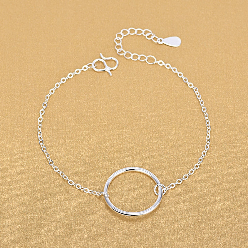 925 Sterling Silver Simple Geometric Circle Ring Bracelet Minimalist Student Personality Wild Jewelry For Women