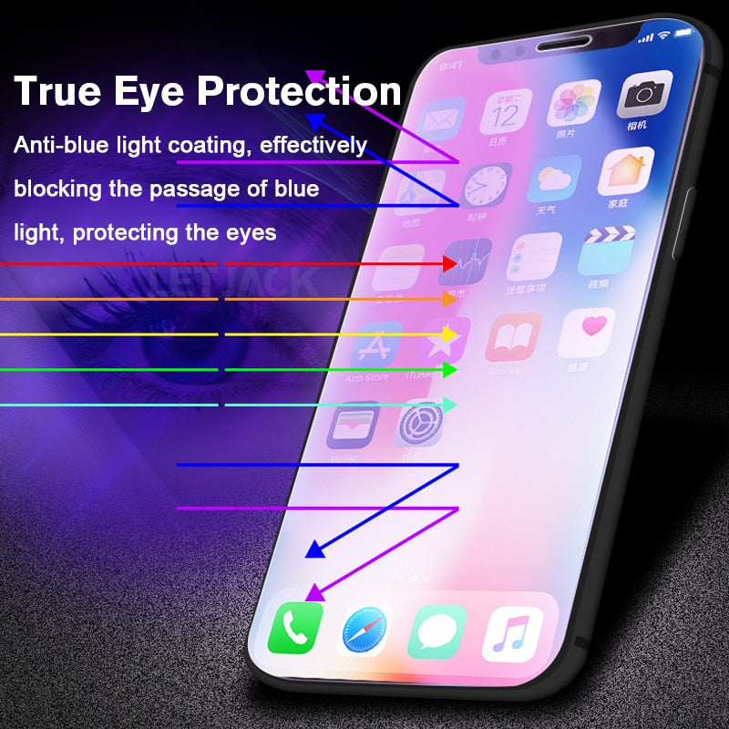 9H Anti Blue Light Screen Protector On The for Apple iPhone 7 8 6 6S Plus Tempered Glass for iPhone X XR XS MAX Protective Film