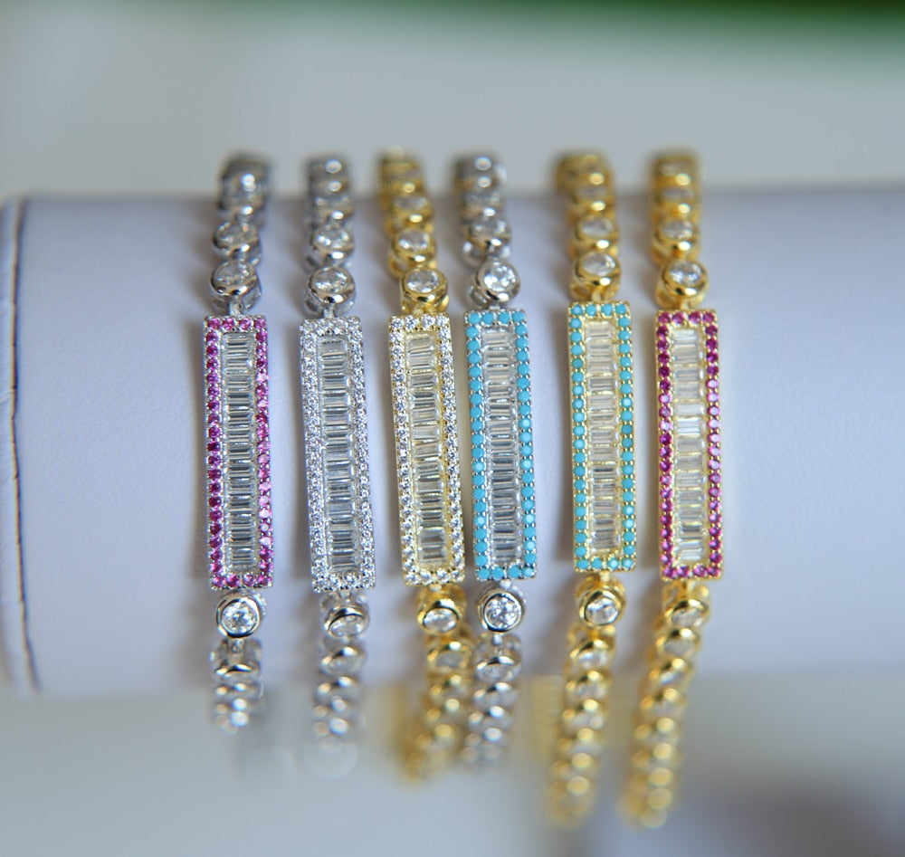 AAA+ cubic zirconia bar cz tennis bracelelt with colorful stone simple classic cz bar charm fashion women jewelry