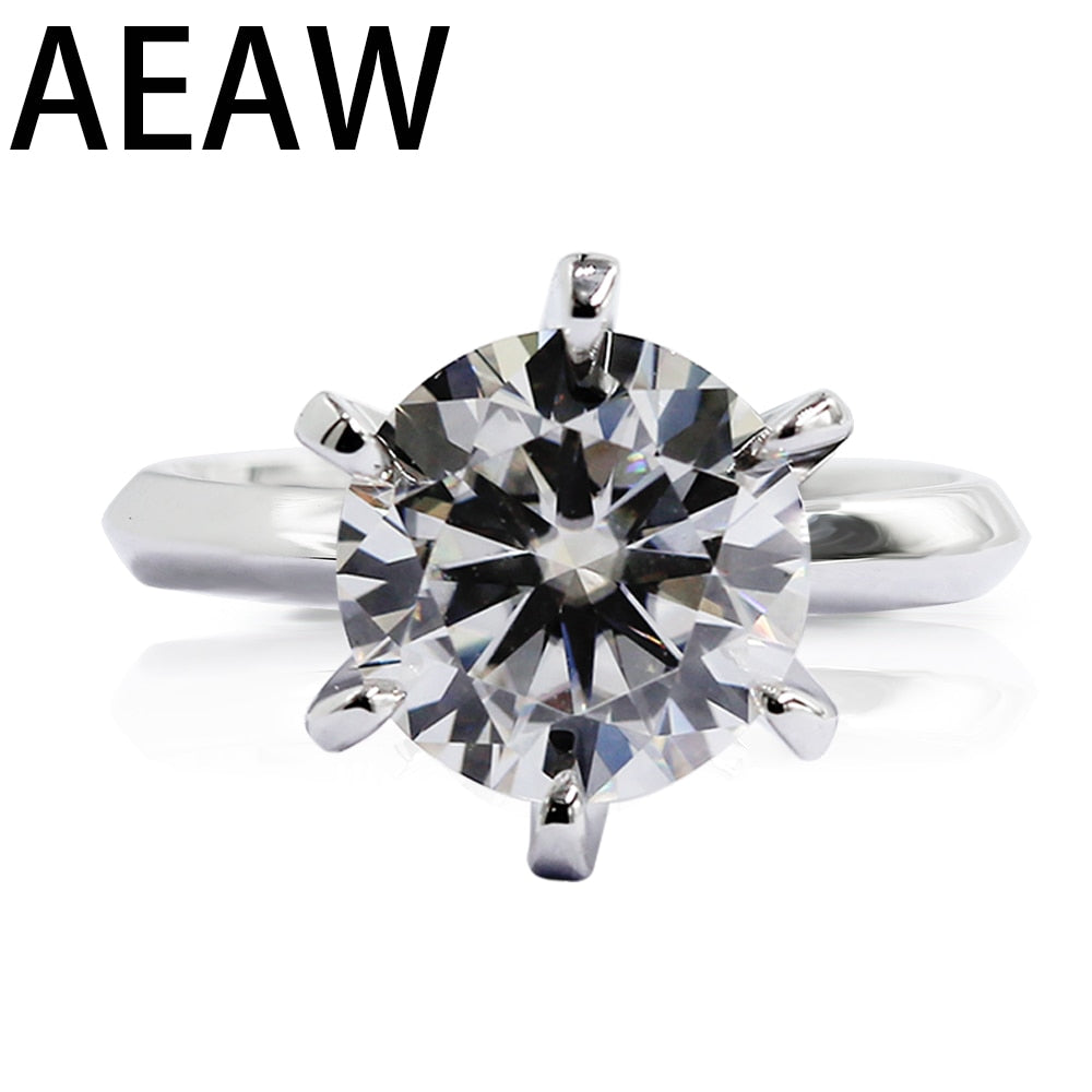 AEAW 1.0ct 3ct 5ct EF Round 18K White Gold Plated 925 Silver Moissanite Ring Diamond Test Passed Jewelry Woman Girlfriend Gift