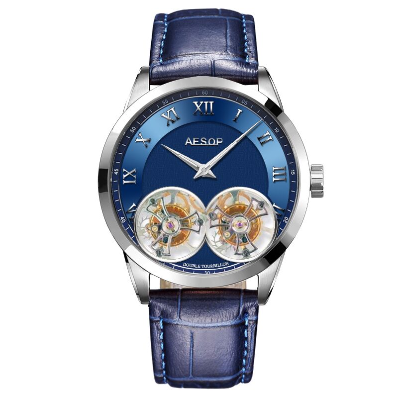 AESOP Double Tourbillon Movement Men's Mechanical Watches Male Skeleton Watch for Men Man Luxury Clocks Luxury Dropshipping