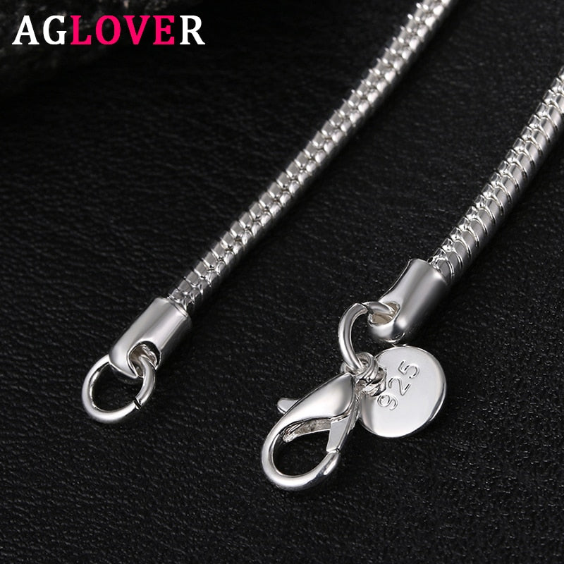 AGLOVER 925 Sterling Silver 16/18/20/22/24 Inch 3MM Snake Chain Necklace For Woman Man Fashion Charm Wedding Jewelry Gift