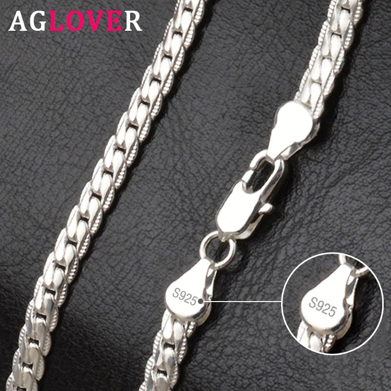 AGLOVER 925 Sterling Silver 20 Inch 18k Gold 6mm Full Sideways Chain Necklace For Women Man Fashion Jewelry Charm Necklace Gift