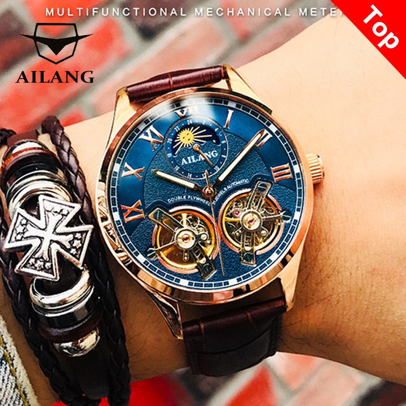 AILANG Original design watch men's double flywheel automatic mechanical watch fashion casual business men's clock Original