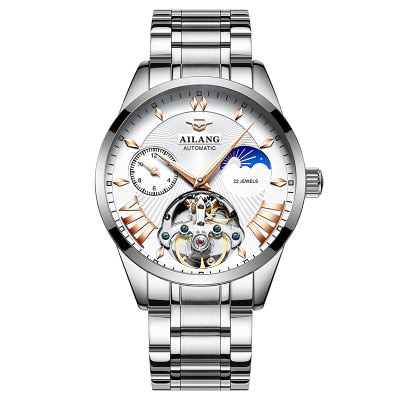AILANG Quality Tourbillon Men's Watch Men Moon Phase Automatic Swiss Diesel Watches Mechanical Transparent Steampunk Clock