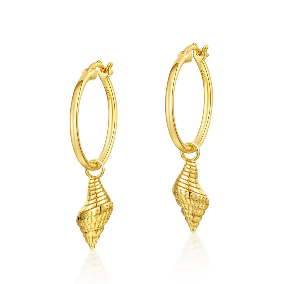 ALLNOEL 925 Sterling Silver Earrings Gold Plated Conch Spiral Pattern Whelk Earrings For Personalized Women Wedding Fine Jewelry