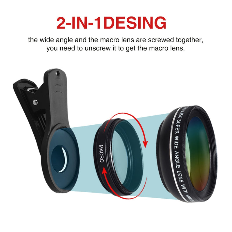 APEXEL 2 in 1 HD Camera Lens 0.45x Super Wide Angle&12.5x Macro Mobile Lens phone lens For iPhone 11 Xiaomi Samsung