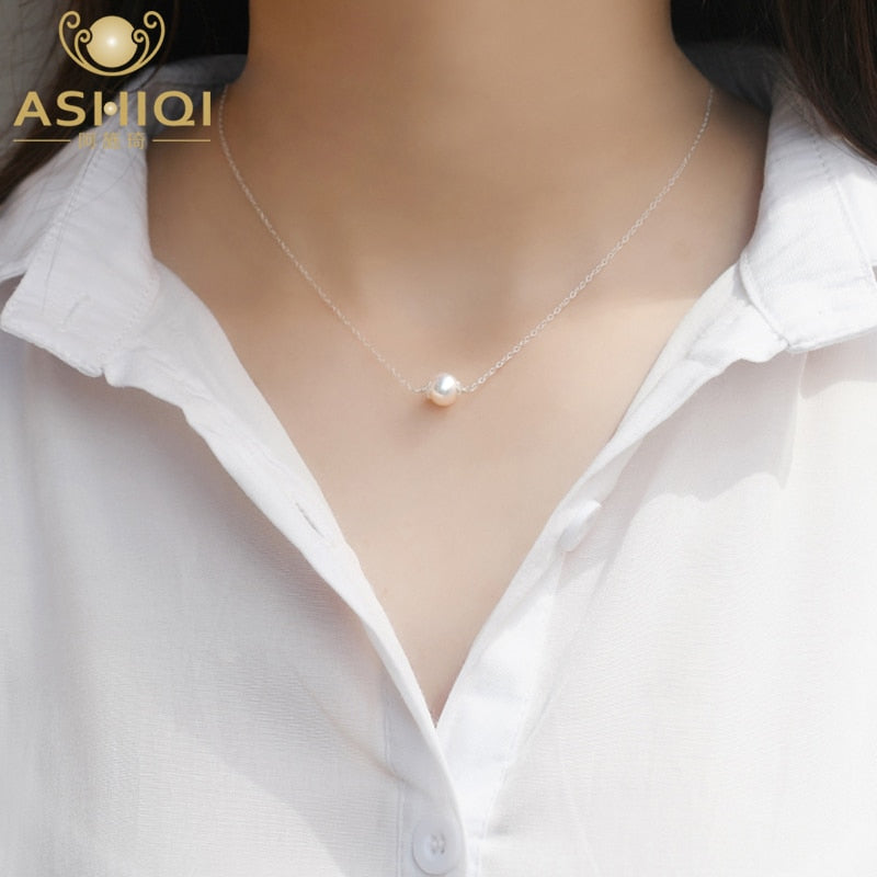 ASHIQI 2020 New Natural Freshwater Pearl Necklace 925 Sterling Silver Chain Jewelry Jewelry Girls Women