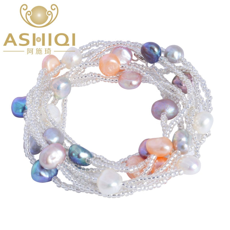 ASHIQI Natural Freshwater Baroque Pearl Bracelet For Women Colorful Jewelry Wedding Crystal Beads