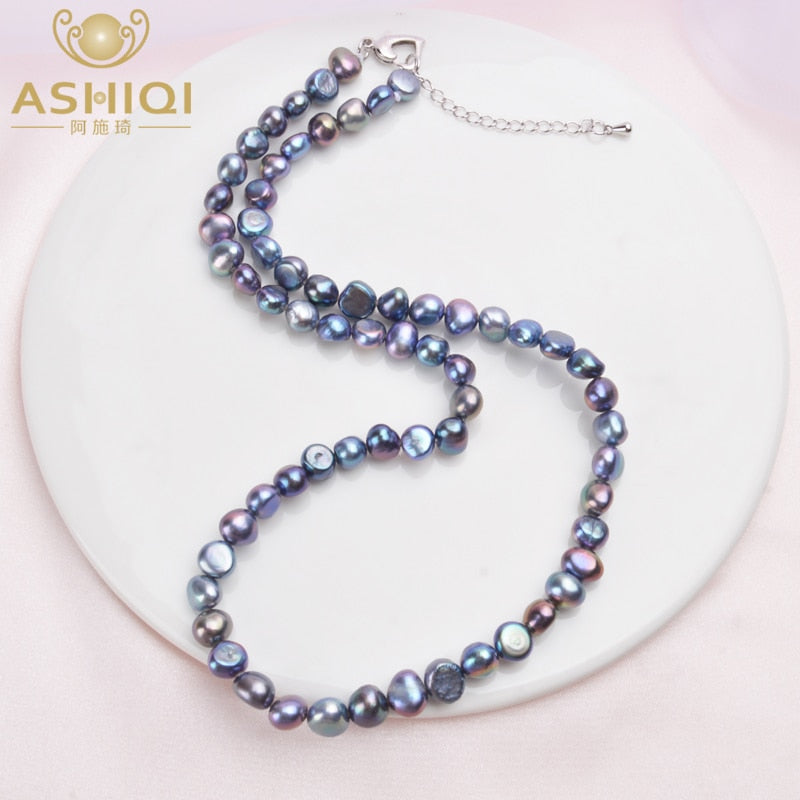 ASHIQI Real 7-8mm Freshwater Pearl Necklace for Women Classic Natural Baroque Pearl Jewelry