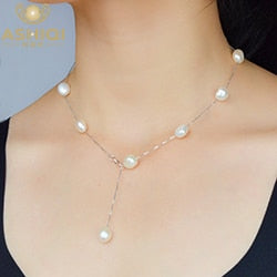 ASHIQI Real S925 sterling silver Natural Freshwater pearl pendant necklace Gray White 8-9mm Baroque pearl Jewelry for Women