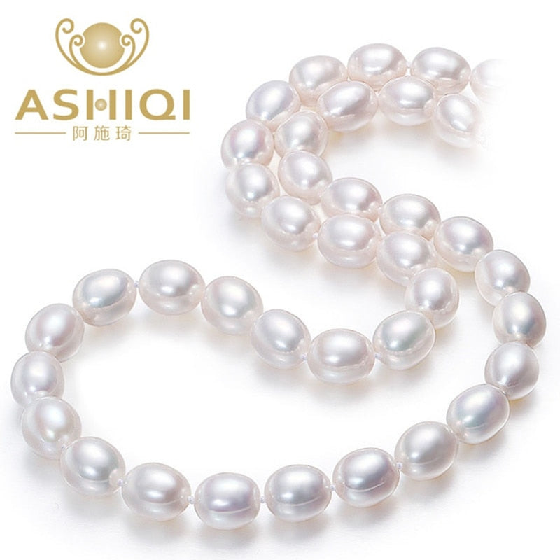 ASHIQI Real white natural freshwater pearl necklace  , 40 cm/45 cm pearl jewelry for women gift