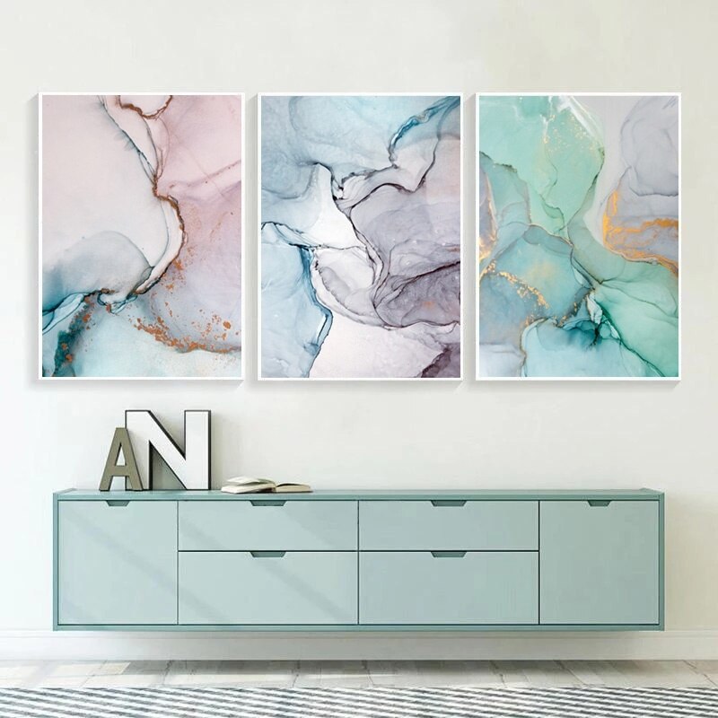 ASTRDECOR Poster Marble Abstract Canvas Painting Alcohol Ink Posters and Prints Wall Pictures Geometric Print Living Room Decor