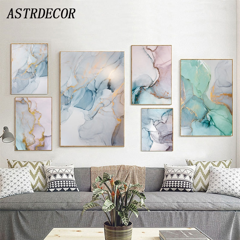 ASTRDECOR Poster Marble Abstract Canvas Painting Alcohol Ink Posters and Prints Wall Pictures Geometric Print Living Room Decor