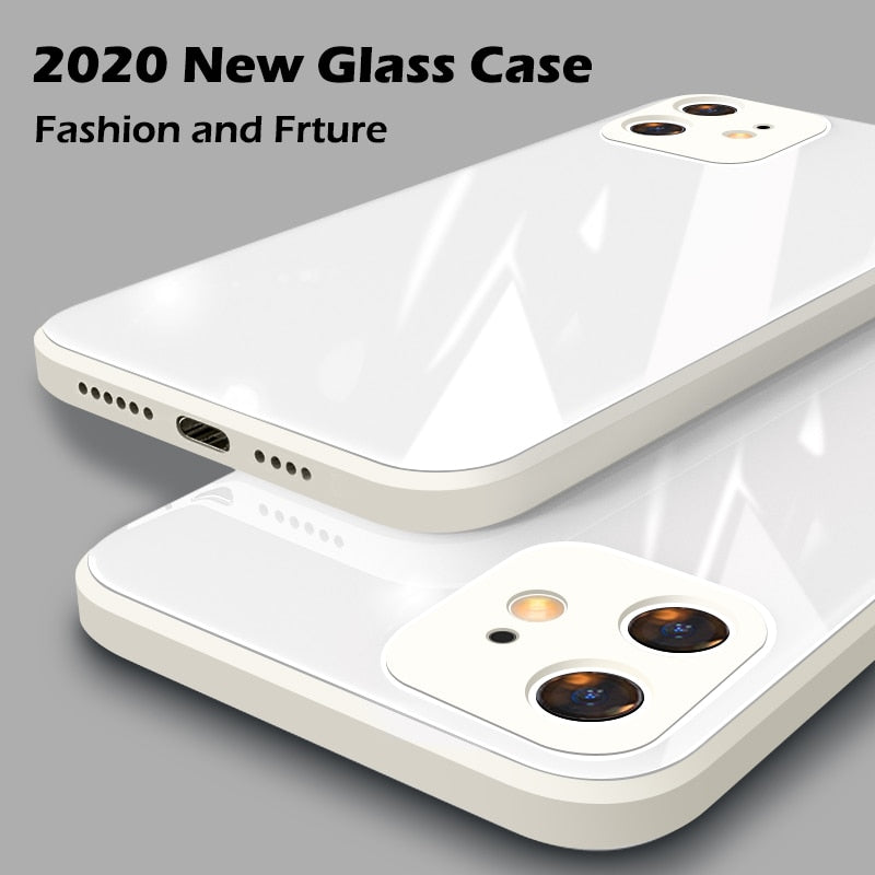 ASTUBIA Square Tempered Glass Case For iPhone 11 12 Pro Max Case Anti-knock Baby Skin Fram Cover For IPhone X XS MAX XR 7 8 Plus