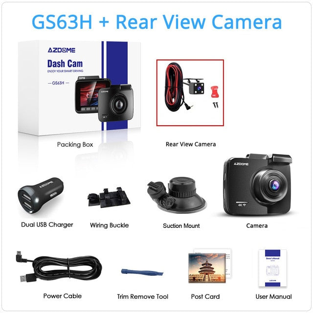 AZDOME GS63H Dash Cam Dual Lens 4K UHD Recording Car Camera DVR Night Vision WDR Built-In GPS Wi-Fi G-Sensor Motion Detection