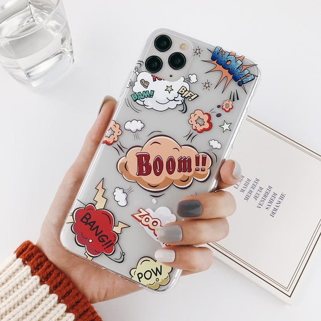 Abstract Clear Cartoon Phone Case For iPhone 12 Pro Max 11 Pro Max X XR Xs Max 6 6S 7 8 Plus Soft TPU Cover For iPhone 12 Mini