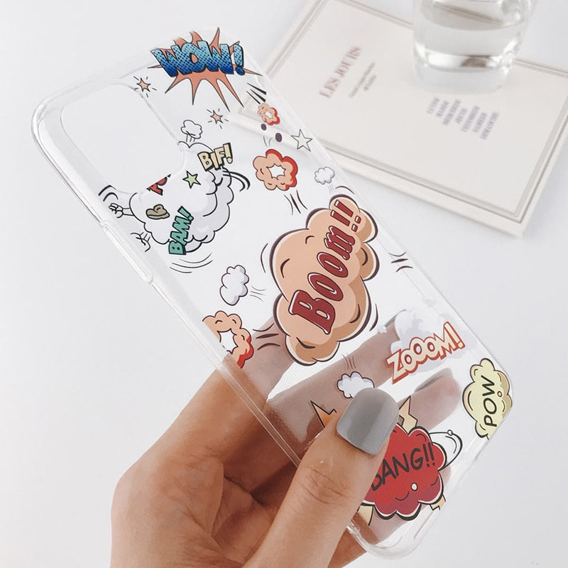 Abstract Clear Cartoon Phone Case For iPhone 12 Pro Max 11 Pro Max X XR Xs Max 6 6S 7 8 Plus Soft TPU Cover For iPhone 12 Mini