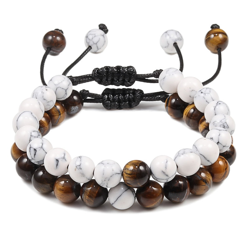 Adjustable 2pcs /set Beads Bracelet Bangles Natural Tiger Eye Stone Bracelets Men Female Jewelry Distance Bracelet Ying Yang Gif