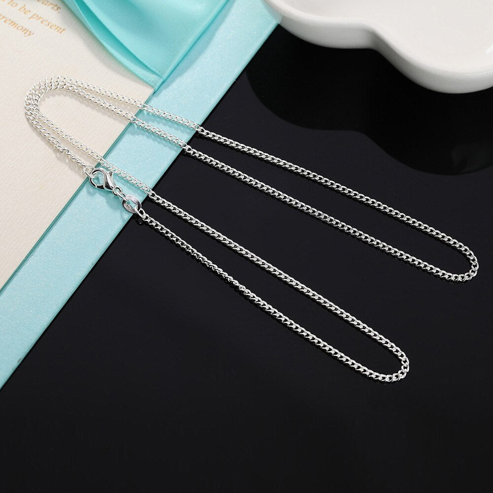 Aimarry 925 Sterling Silver 16/18/20/22/24/26/28/30 Inch 2MM Side Chain Necklace Fashion For Women Men Wedding Jewelry Gifts
