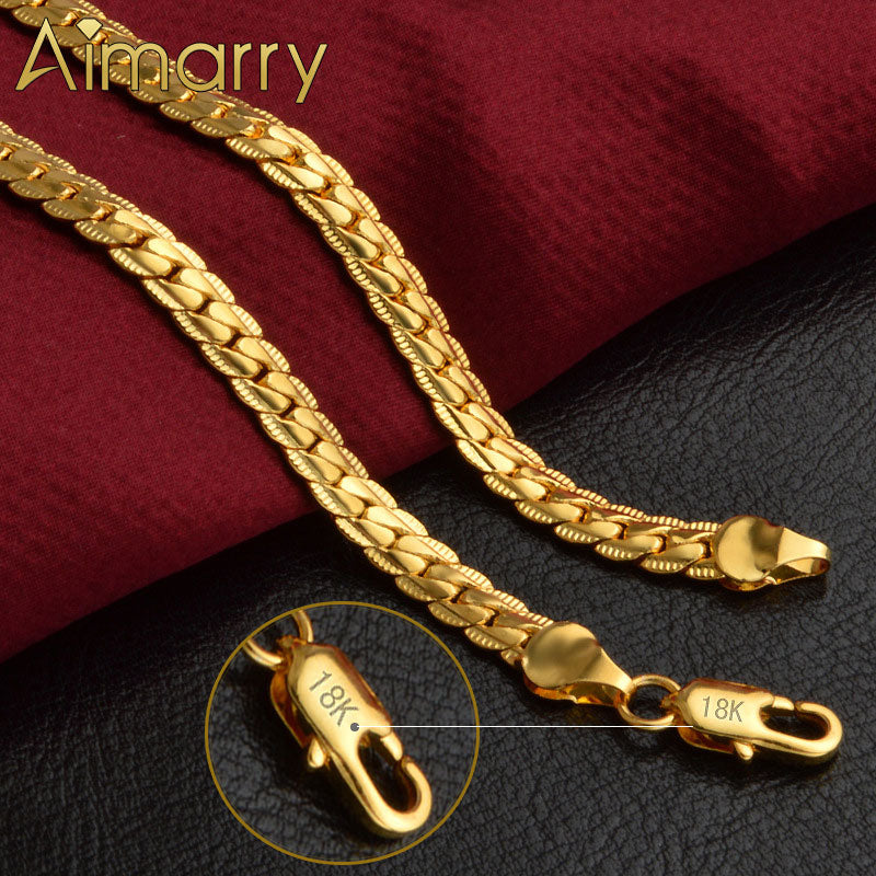 Aimarry 925 Sterling Silver 18K Gold 5MM Full Sideways Necklace For Women Men Party Gifts Fashion Engagement Wedding Jewelry