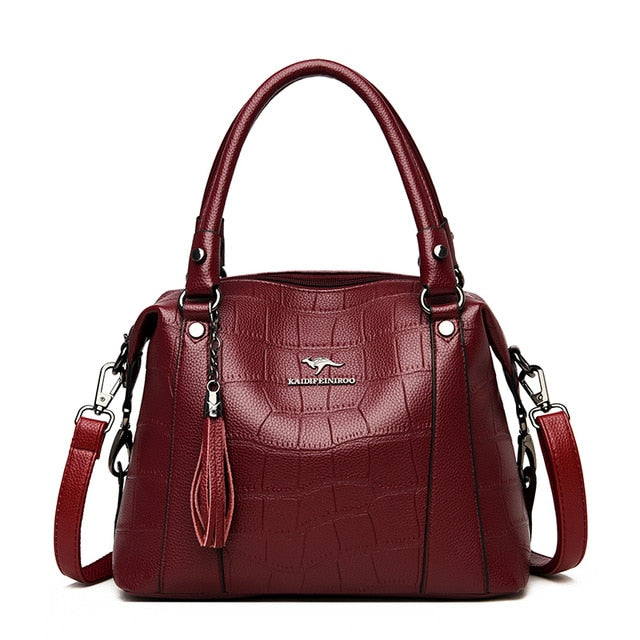Alligator Leather Handbags for Women 2020 Designer Luxury Tassel Shoulder Crossbody Bag Fashion Roomy Purses High Quality Brand