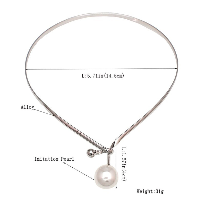 Alloy Torques Simulated Pearl Pendants Necklaces For Women Simple Design Statement Metal Collar Choker Necklace Jewelry UKMOC